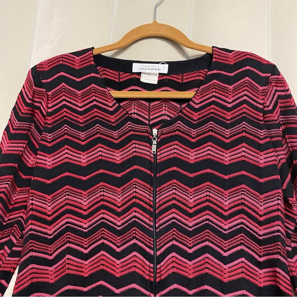 Exclusively Misook Women’s Zip Cardigan Sweater Small Chevron Designer Luxury